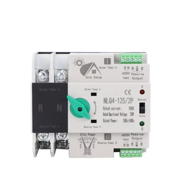 ATS-100 2P 3 High Quality 2P Single Phase AC/DC Dual Power Automatic Transfer Switch Generator ATS 100/2P 100A-125A 20kA Breaking Capacity