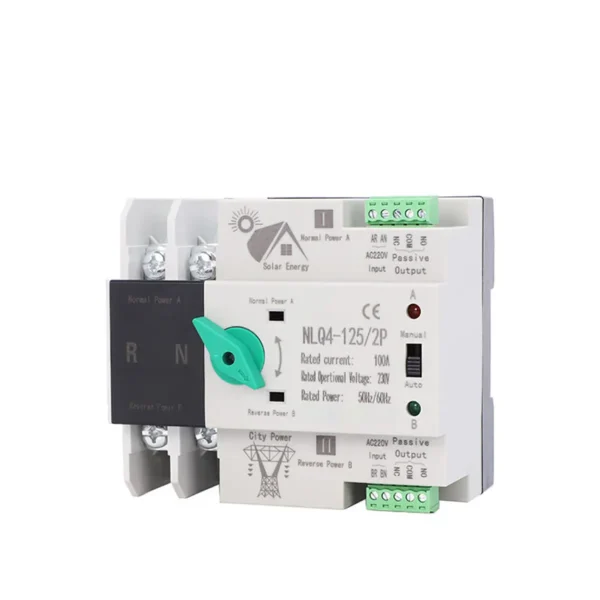 ATS-100 2P 4 High Quality 2P Single Phase AC/DC Dual Power Automatic Transfer Switch Generator ATS 100/2P 100A-125A 20kA Breaking Capacity