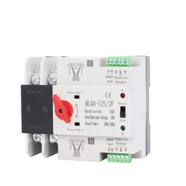 Single Phase Din Rail PC ATS 230V Dual Power Automatic Transfer Switches Uninterrupted 2P 63A 100A 125A Model NLQ4 20kA