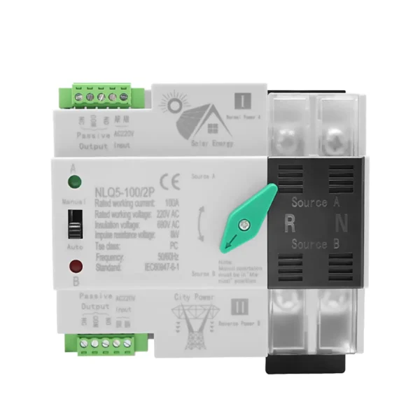 NLQ5-125 3P 2 Rail Dual Power Three Phase PC Automatic Transfer Switch 3P 100A AC220V Photovoltaic ATS Copper Material CCC/CE Certified 20kA