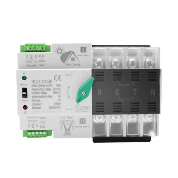 NLQ5-125 3P 4 Rail Dual Power Three Phase PC Automatic Transfer Switch 3P 100A AC220V Photovoltaic ATS Copper Material CCC/CE Certified 20kA