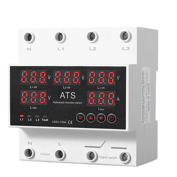 3相6显 1 63A 3-Way Automatic Transfer Switch (ATS) Power Transfer Switch with Over Voltage, Under Voltage and Over Current Protection