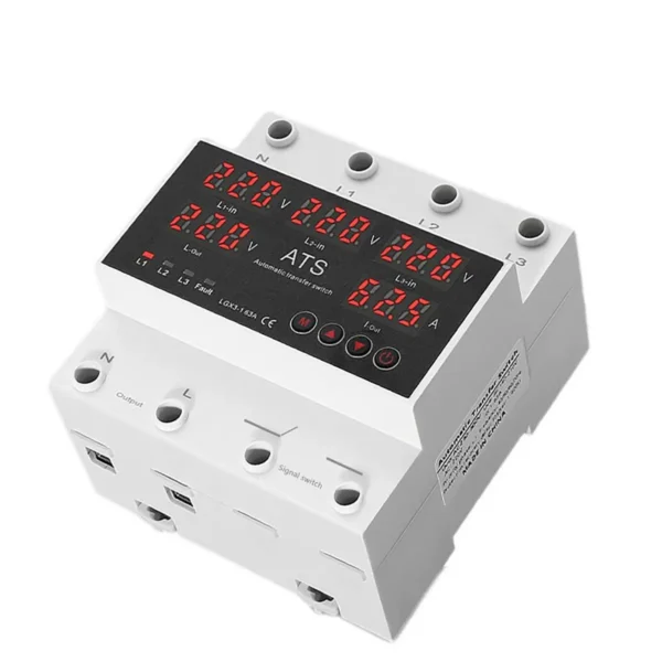 3相6显 2 63A 3-Way Automatic Transfer Switch (ATS) Power Transfer Switch with Over Voltage, Under Voltage and Over Current Protection