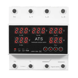 63A 3-Way Automatic Transfer Switch (ATS) Power Transfer Switch with Over Voltage, Under Voltage and Over Current Protection