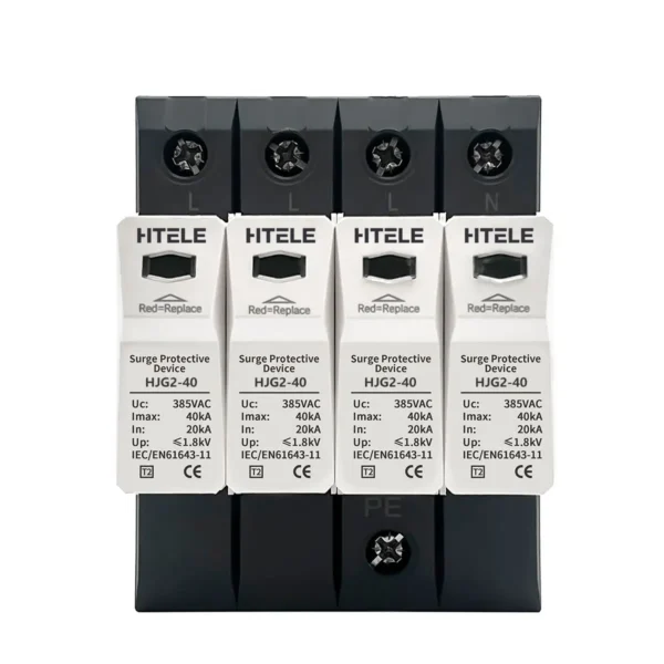 HTELE HJG2-40 Type 2 AC Surge Protection Device (SPD) 4P 40kA DIN Rail Lightning Protection for Solar PV Systems