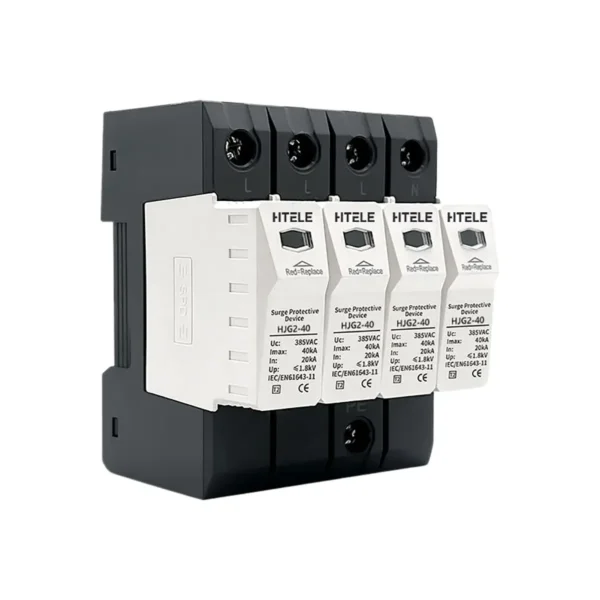 HTELE HJG2-40 Type 2 AC Surge Protection Device (SPD) 4P 40kA DIN Rail Lightning Protection for Solar PV Systems