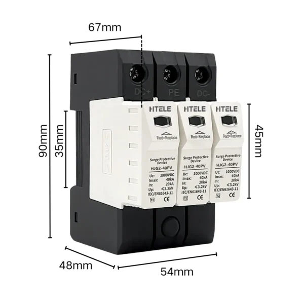 HTELE HJG2-40PV Type 2 DC SPD Surge Protection Device 3P 1000V 40kA for Solar PV Systems