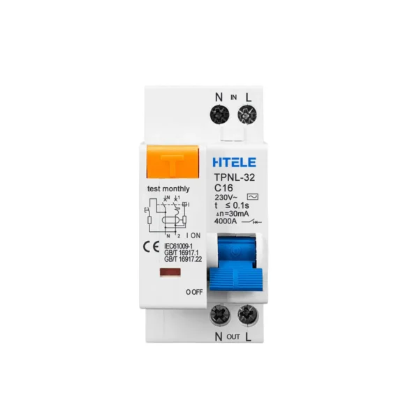 230V 1P+N RCBO Residual Current Circuit Breaker with Short Circuit and Earth Leakage Protection