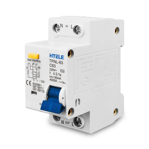 230V 1P+N RCBO Residual Current Circuit Breaker with Short Circuit and Earth Leakage Protection
